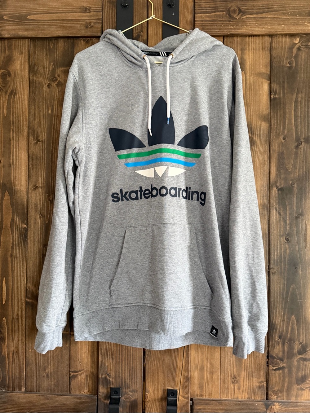 adidas Gray Hoodie with Navy & Green Logo